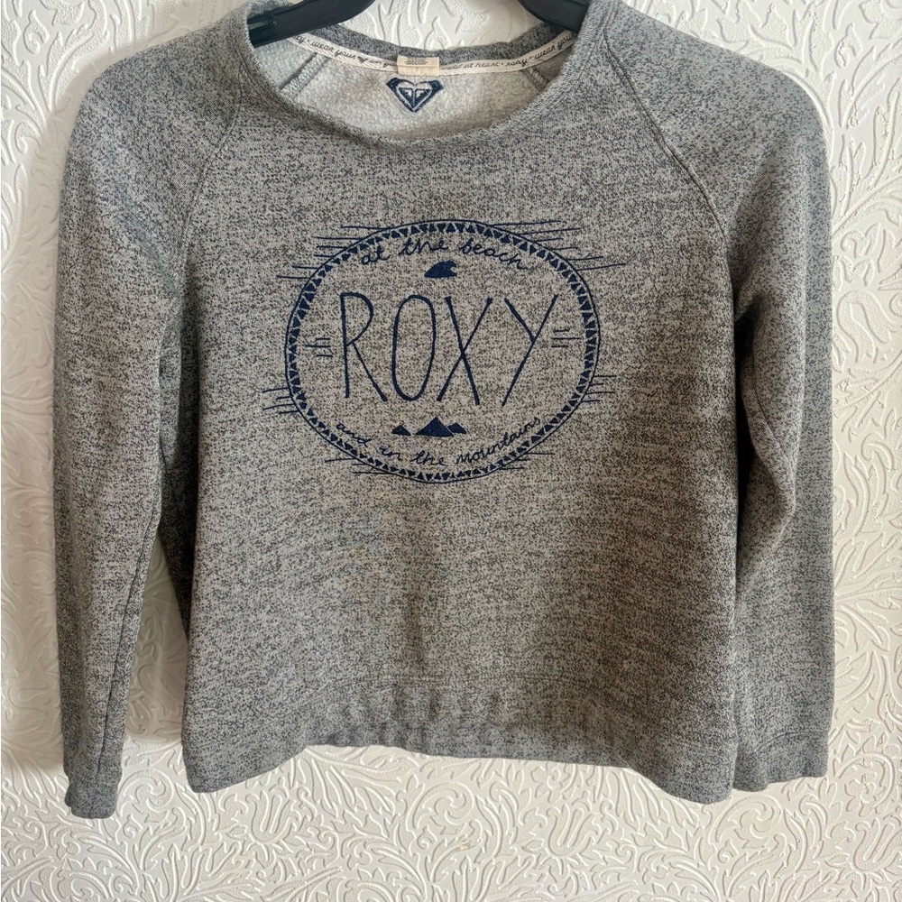 Roxy Heather Gray Sweatshirt with Dark Navy Logo Tag